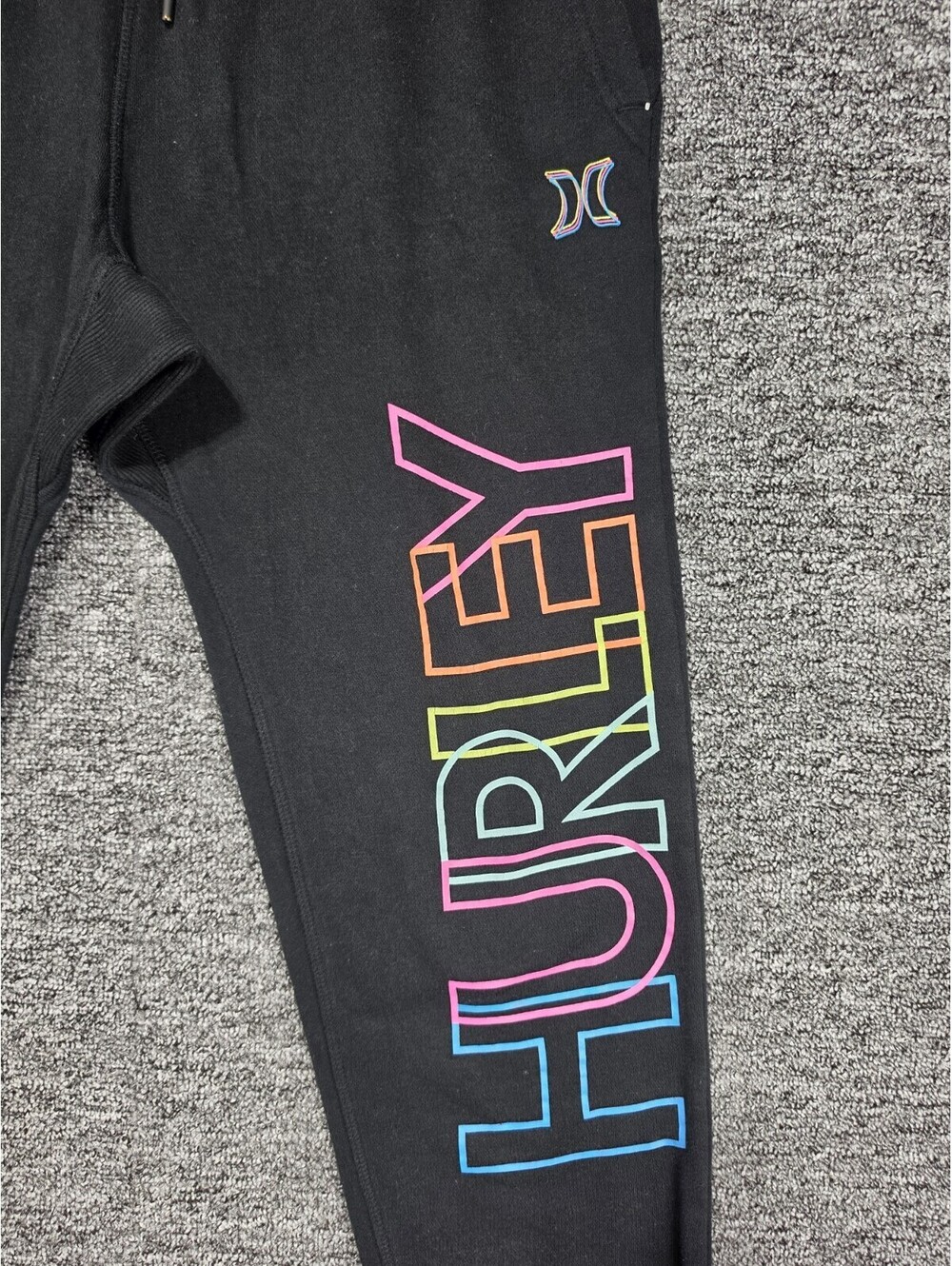 Hurley Men's Black Jogger Pants Size M Drawstring Tapered Pockets Logo - Picture 2 of 13